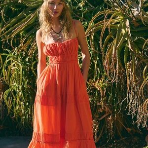 Free People Strapless Orange Dress